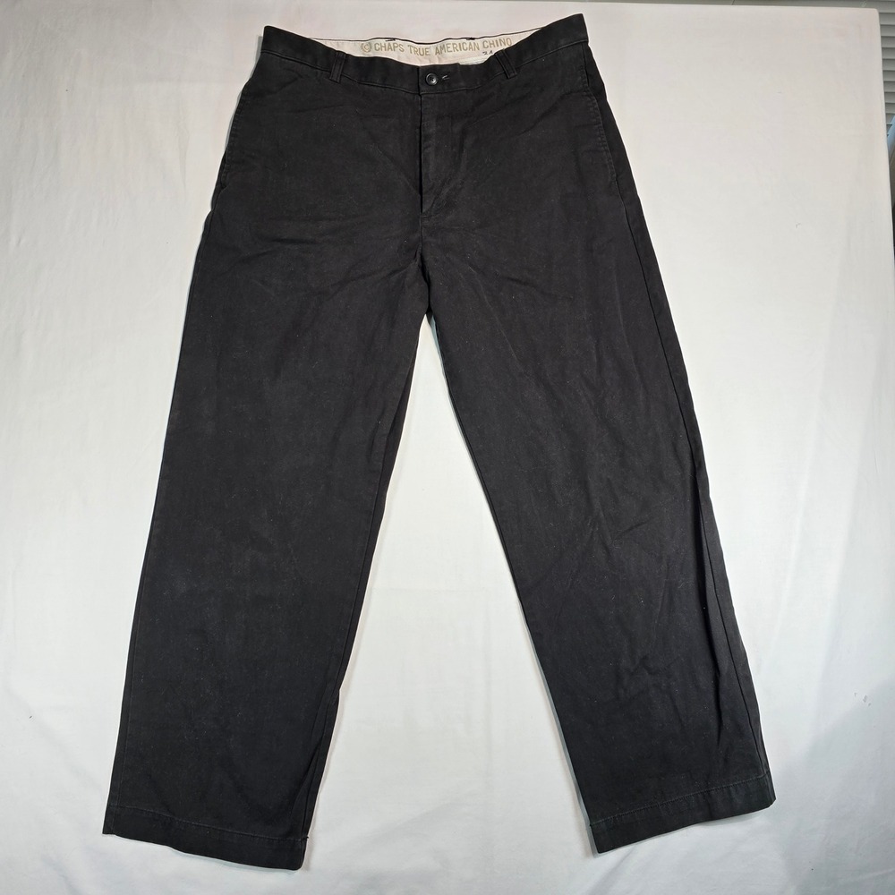 Chaps True American Chino Mens 34x30 Black 100% Cotton Straight Leg Pants A0286